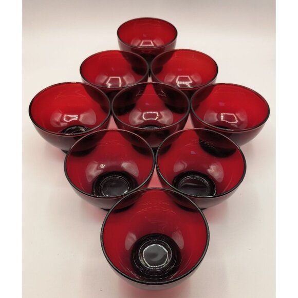 Set Of 9 Vintage Ruby Red Glass Dessert Custard Bowls - Picture 1 of 5